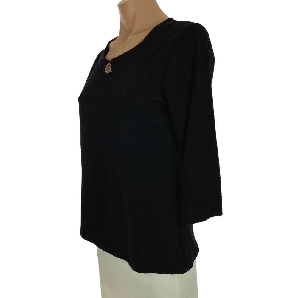 Anne Klein Sport Black Top Pullover Size Small Cotton & Elastane 3/4 Sleeve - Picture 3 of 5